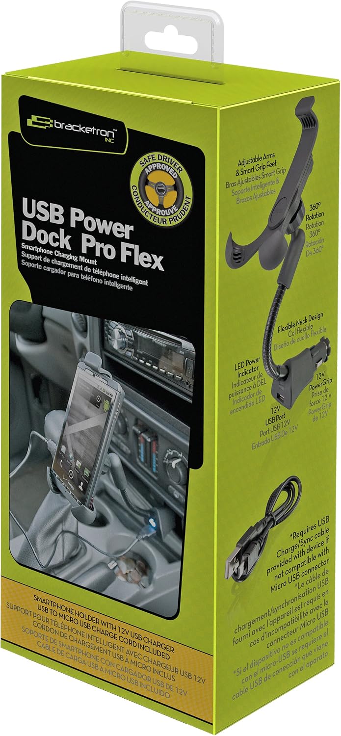 Bracketron Universal USB Power Dock Pro Flex Mount, 12V - Black