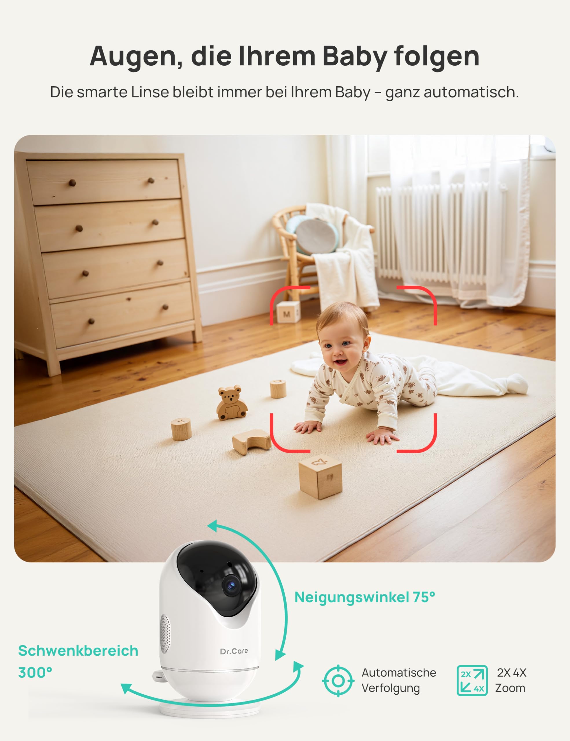 Dr.Care VistaView Smart WLAN Babyphone, 5” 1080P HD, 2K Kamera, App-Steuerung, Bewegungs- & Weinen-Alarm, Nachtsicht (babyphone mit 2 Kamera)