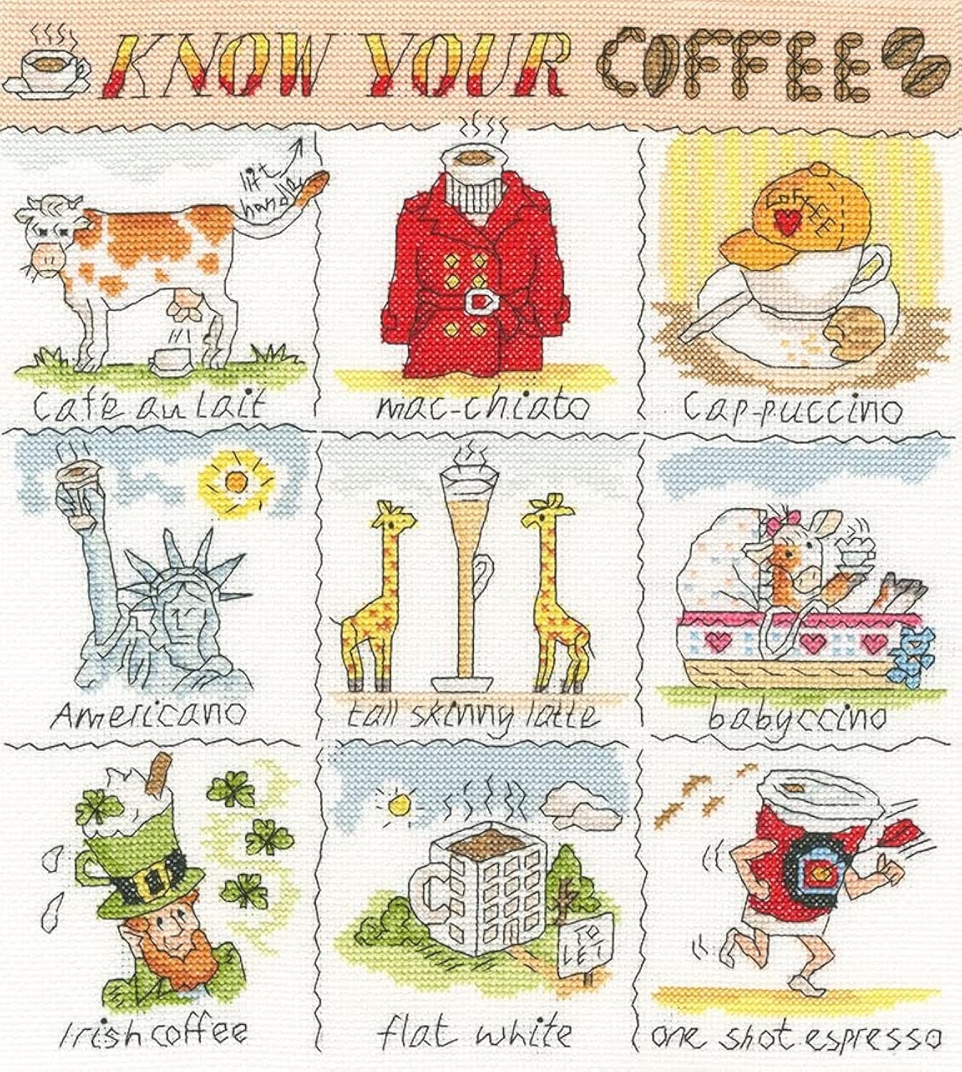 Bothy Threads Clear,White Counted Cross Stitch Kit - Know Your Coffee