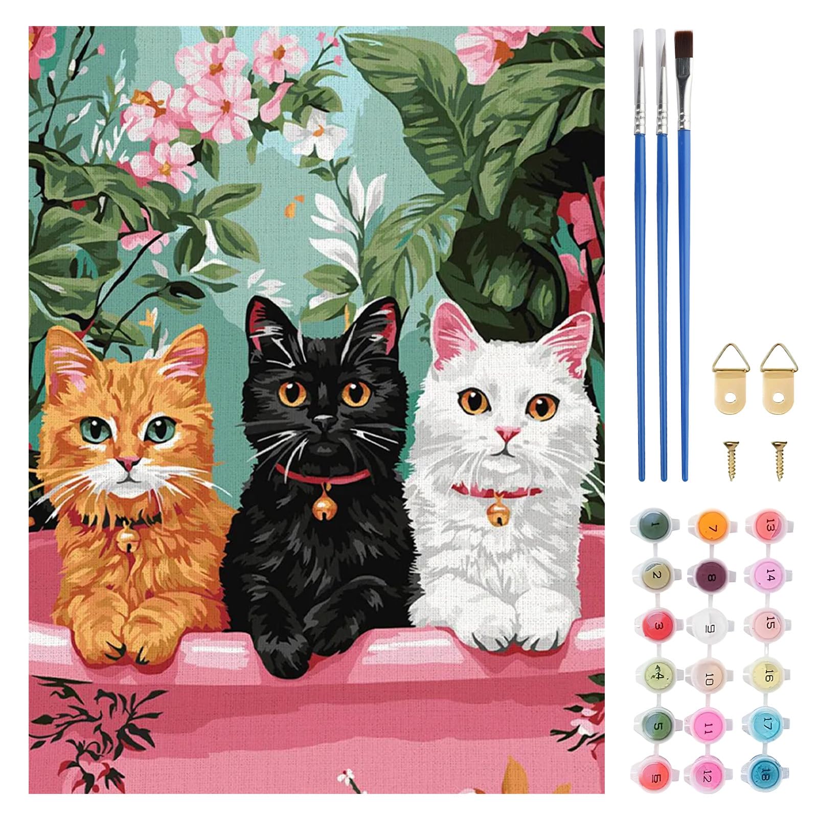 TLIOBLO Three Cats Paint by Numbers Kits for Adults, Adults Paint by Numbers on Canvas Kits Animals, Easy Acrylic Arts Beginners for Gifts Home Decor 30X40cm (Without Frame) โ image 1