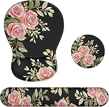 Ospelelf Keyboard Wrist Rest Set with Ergonomic Mouse Pad - 3-in-1 Memory Foam Support for Pain Relief, Office & Gaming with Coaster Black Floral