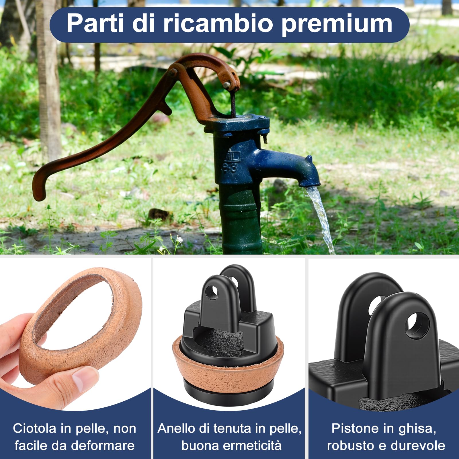 Kit Pistone di Ricambio per Pompe per Impugnature, pompa da giardino a mano dell'acqua di Tipo 75 con valvola perforante, rivestimento in pelle, pistone ad anello di tenuta