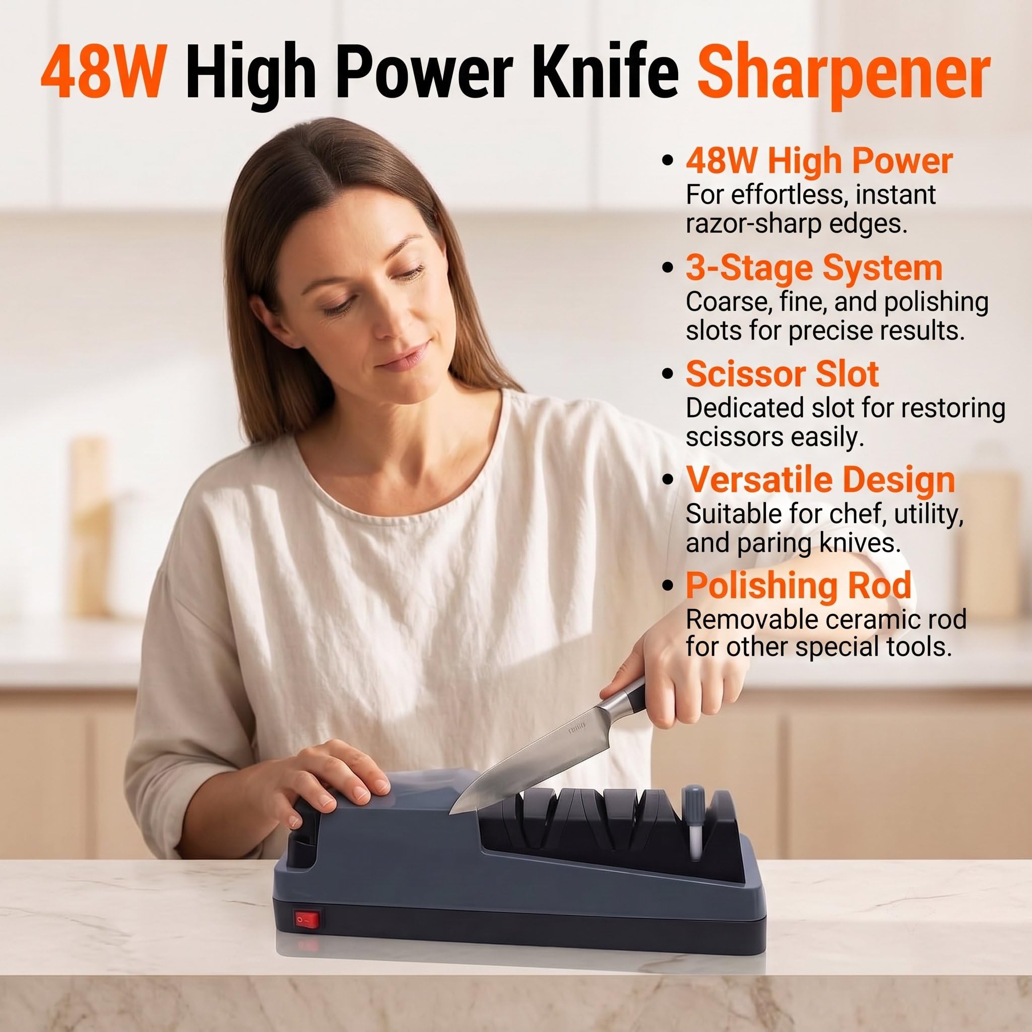 SOONHUA Aiguiseur Électrique Couteaux 48W Automatique 3 Niveaux