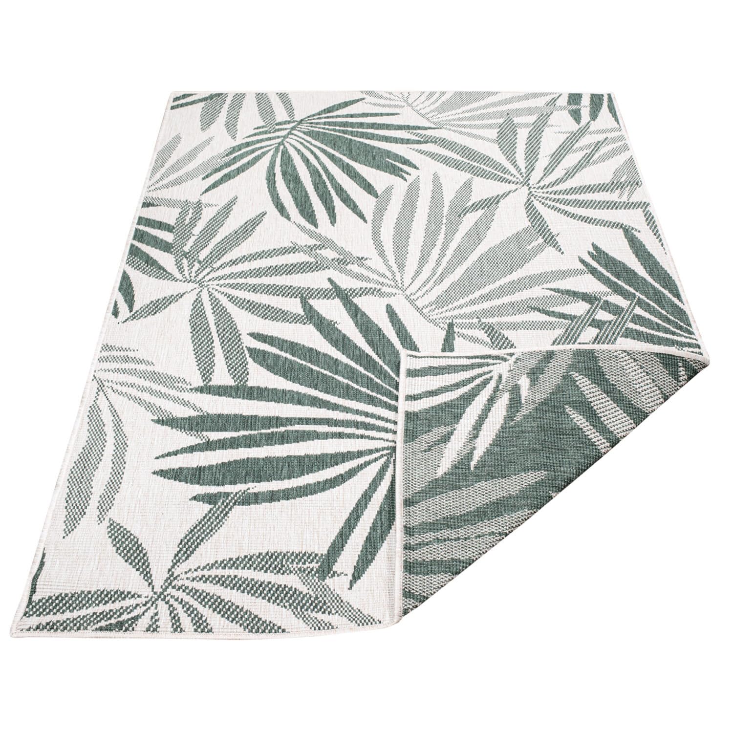 carpet city Outdoor Teppich Wetterfest 200x290 cm - Creme-Grün - Wendeteppich, Beidseitiges Florales Muster - Balkonteppich Wasserfest Outdoor - Terrassenteppich