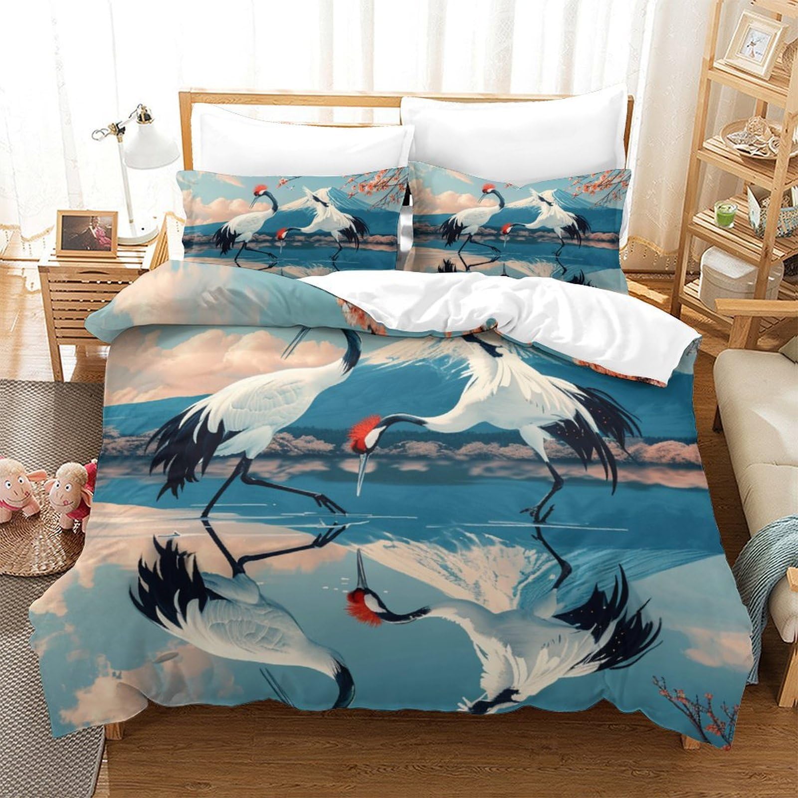 Housse de couette grues et Mont Fuji 3D microifbre 260x220cm