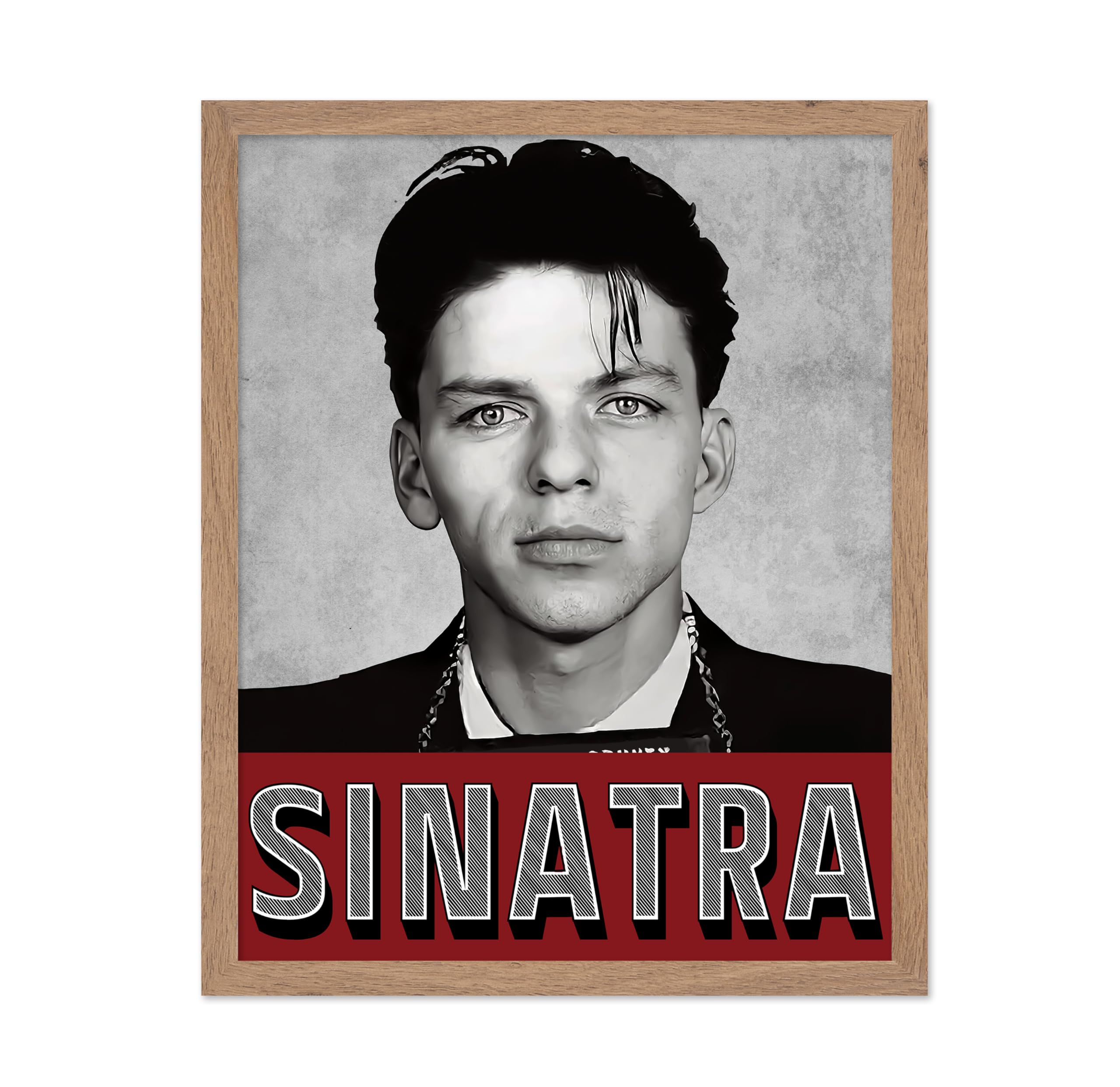 Poster Master Ol' Blue Eyes Print - Retro Singer Portrait Poster - Celebrity Musician Art - Modern Housewarming Gift - Great Bedroom or Living Room Wall Decor - 11x14 Beige Framed