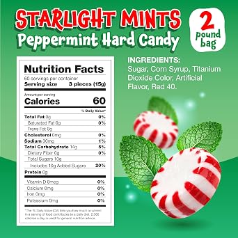 Starlight Mints, Peppermint Candy Individually Wrapped - 2 Lb Pack