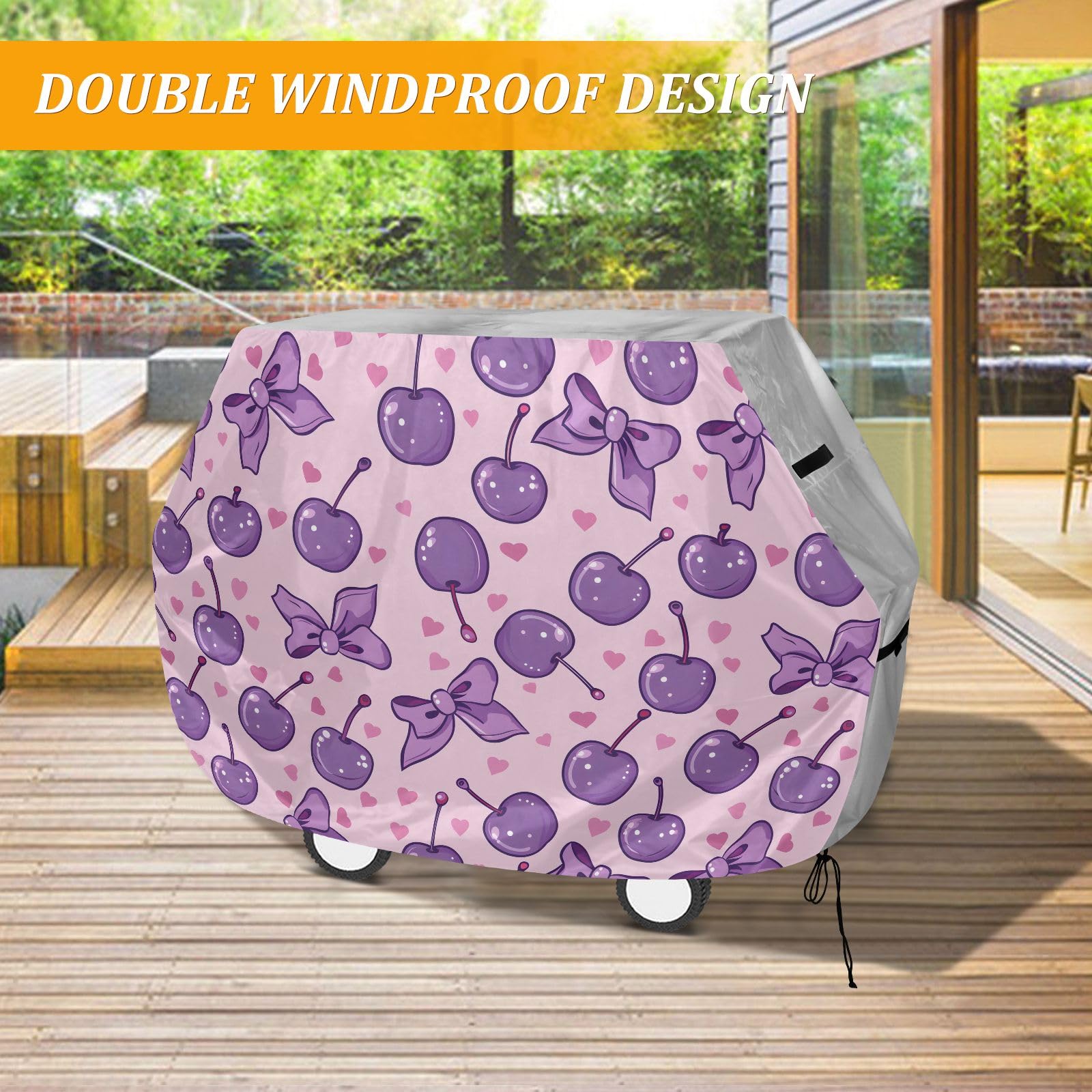 Copertura impermeabile resistente per barbecue con ciliegie e fiocchi lilla