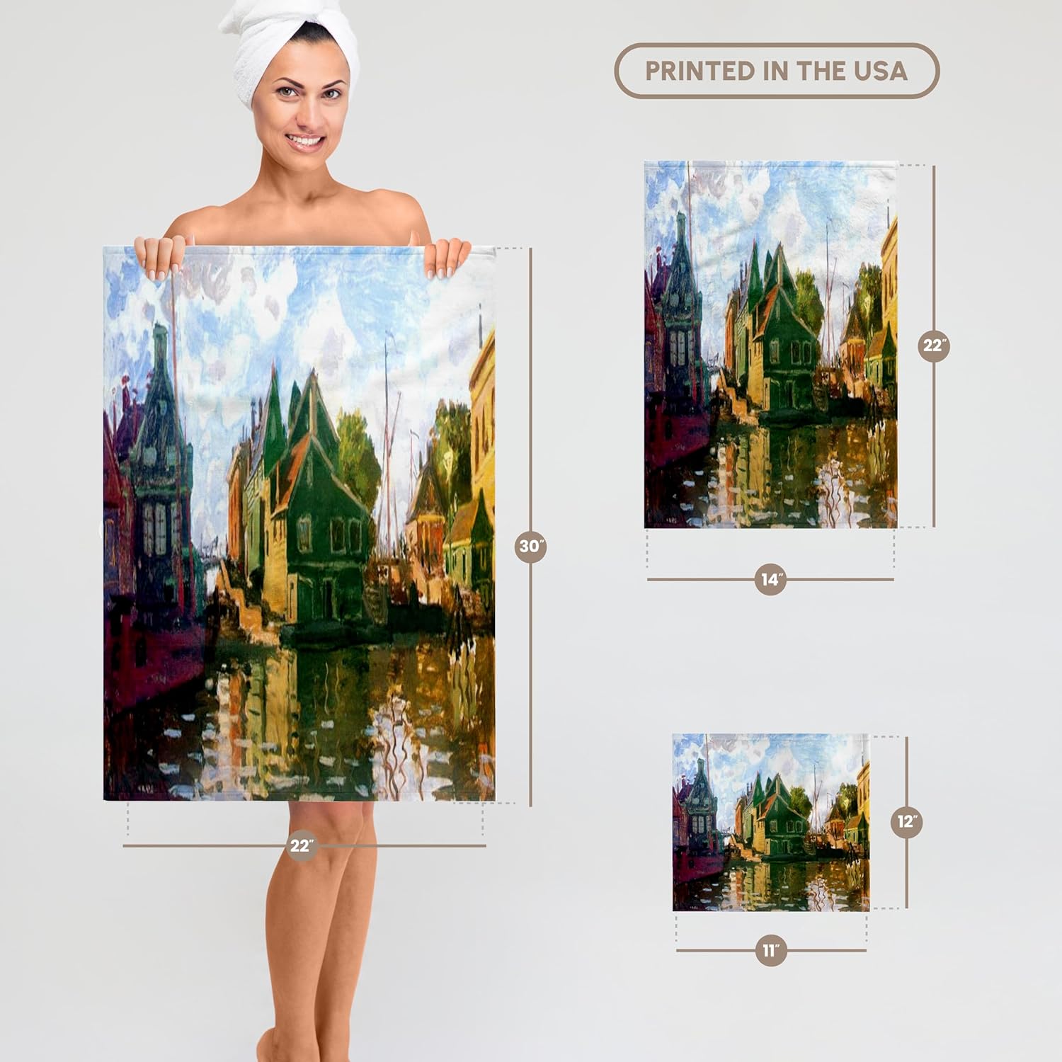 3dRose Print of Monet Painting Amsterdam Canals 22x30 Bath Hand Pool Towel