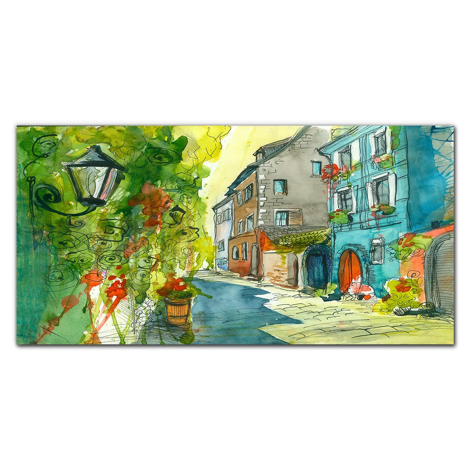 Crédence de cuisine dosseret en verre trempé 100x50cm adhésive murale motif bâtiments