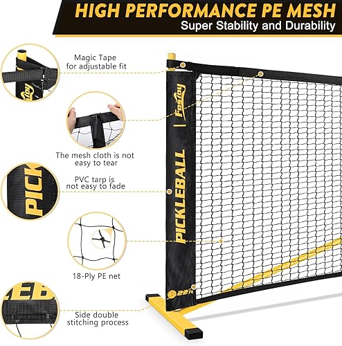 Miniatura 3 de Fostoy Pickleball Net, 22FT Regulation Size Portable Pickleball Net,18-Ply PE Nets Weather Resistant Steady Metal Frame Pickle Ball Net System with