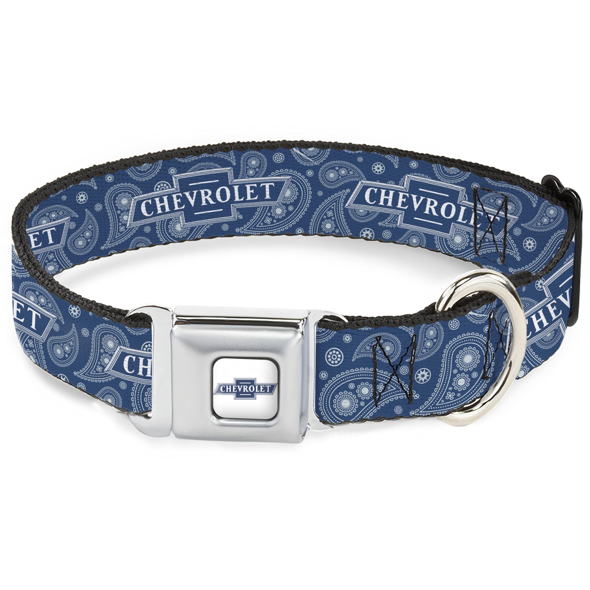 Collier chien boucle ceinture sécurité métal GM motif bleu 2,5 cm