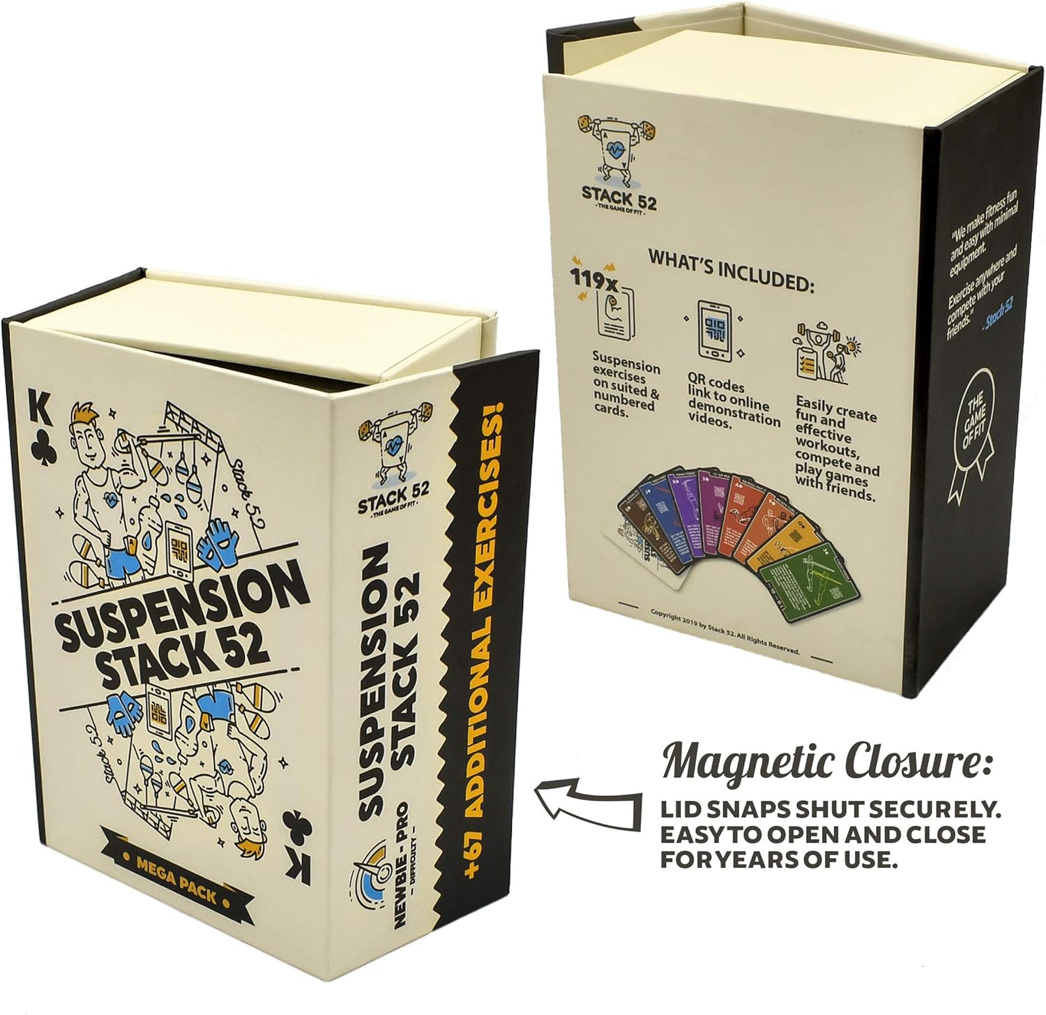 Stack 52 Suspension Exercise Cards Compatible with All Suspension Trainers. Suspended Bodyweight Resistance Workout Game. Video Instructions Included. Fun Home Fitness Program.(Mega Pack)