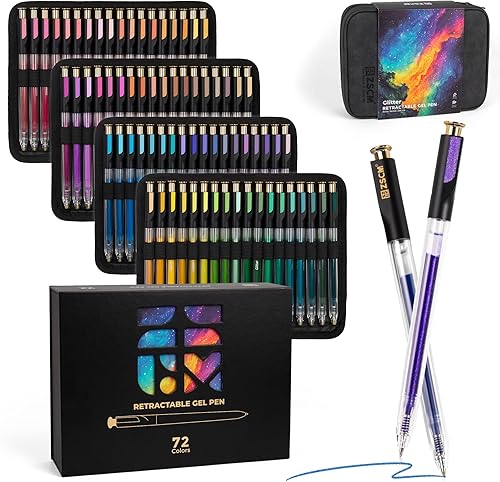 Bolígrafos de gel retráctiles con purpurina, 72 colores de gran capacidad, bolígrafos de tinta de gel metálica multicolor con purpurina de 0.039 in,