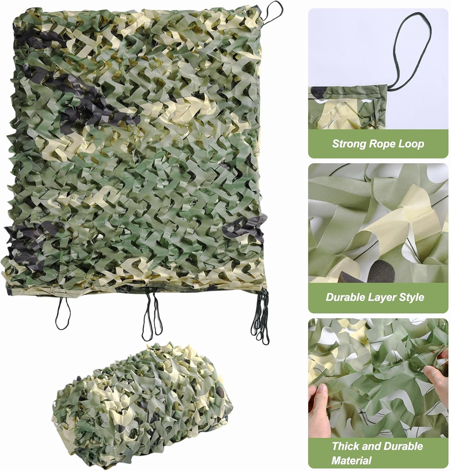 Camo Netting Camouflage Netting 6.5ft×10ft,10ft×10ft, 20ft×20ft,with Mesh Backing, Hunting Blind Nets, Sunshade Canopy, Army Tarp Fence Net for Party Decoration, Photograph and Car Cover