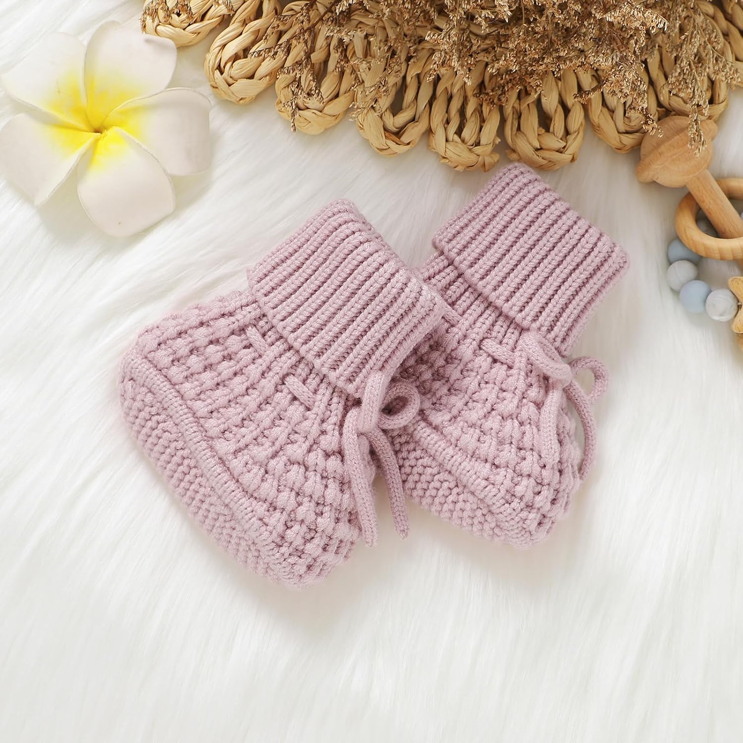 Neiwech Baby Booties Newborn First Walkers Knit Bootie Cozy Warm Soft Sock Shoes for Infant Boys Girls 0-3 Months Infant Pink image 6 of 6 B0F8Q1DPJ7