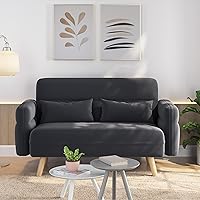 Yaheetech 46" Mid-Century Modern Fabric Loveseat 2-Seater Sofa with Lumbar Pillows & Wood Legs, Dark Gray for Small Spaces