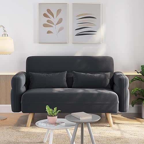 Yaheetech 46" Small Modern Fabric Sofa Loveseat Mid Century 2 Seater Sofa Couch with Lumbar Pillows, Solid Wood Legs for Living Room, Small Space, Dorm, Office, Bedroom, Dark Gray