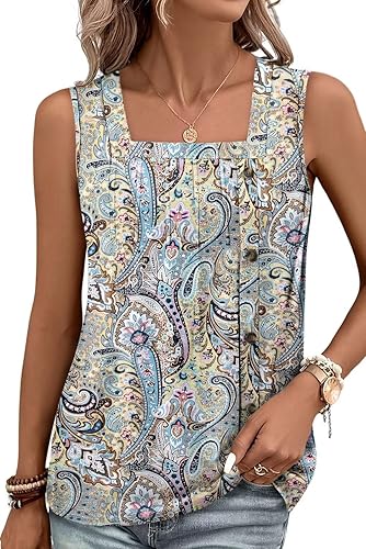 KISSMODA Womens Boho Tops for Summer Sleeveless Tanks Loose Fit Casual Blouse Daily Shirts for Leggings (S-3XL)