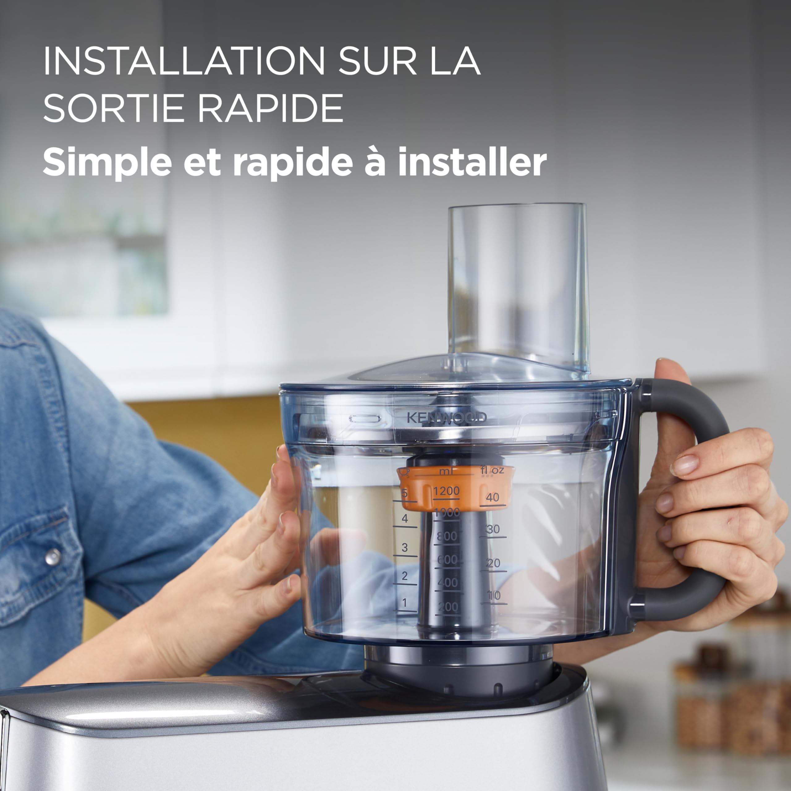 Kenwood MultiPro Food Processor KAH65.000PL, accessoire pétrisseuse, 5 disques de coupe avec disque réglable pour trancher, système ExpressDice, capacité 1,2 L, sac porte-accessoires, argent