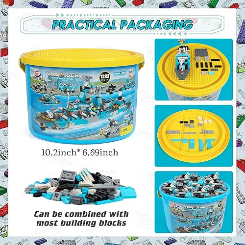 Miniatura 5 de EP Battleship - Juego de construcción de juguete de juguete, construcción de 1293 piezas, 6 en 1, juguete de construcción de barco oceánico para
