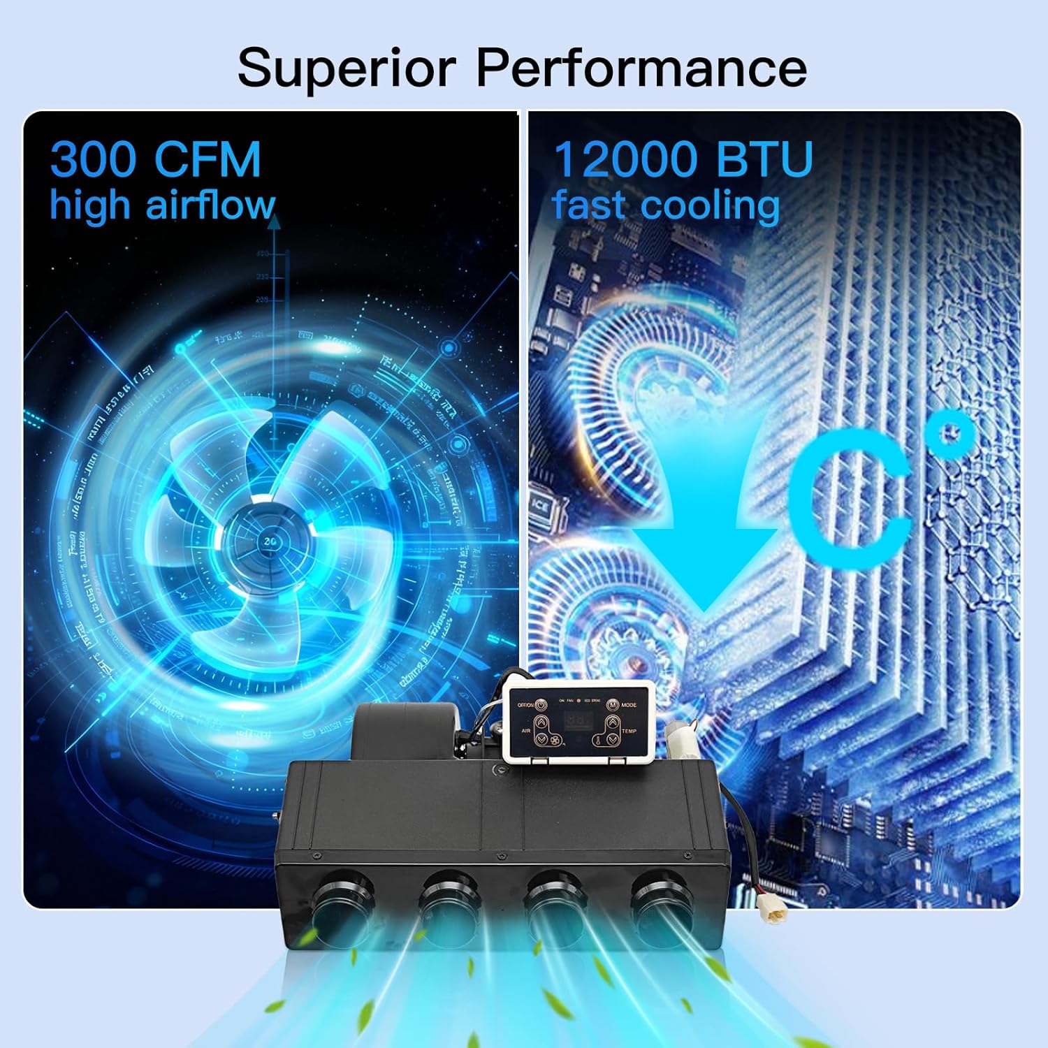 12000 BTU 12V DC Air Conditioner Universal Underdash A/C Unit Cooling, 12 Volt Underdash AC Kit with Remote Control, Fast Cooling for Classic Car RV Motorhome Truck