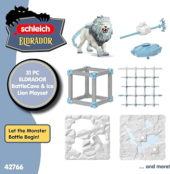 Schleich Eldrador - 31Pc Battlecave Ice Lion Playset - Kids Ages 7+ | 42766 | Monster Figurine, Battle Creature Toy for Boys 7+, Fantasy Beast, Action Figure Gifts, Screen-Free Imaginative Pretend Play