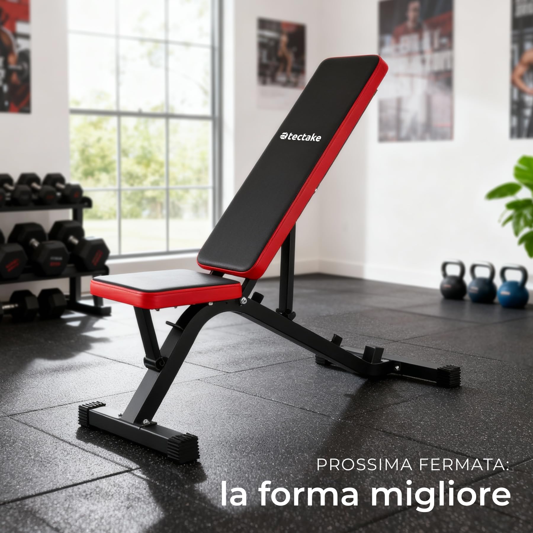 tectake® Panca Palestra Regolabile Multifunzione 116x51x122cm, Panca Inclinata per Pesi Palestra, Attrezzi Home Gym per Bicipiti, Pettorali e altro, Allenamento a Casa, Workout, Fitness - Nero/Rosso