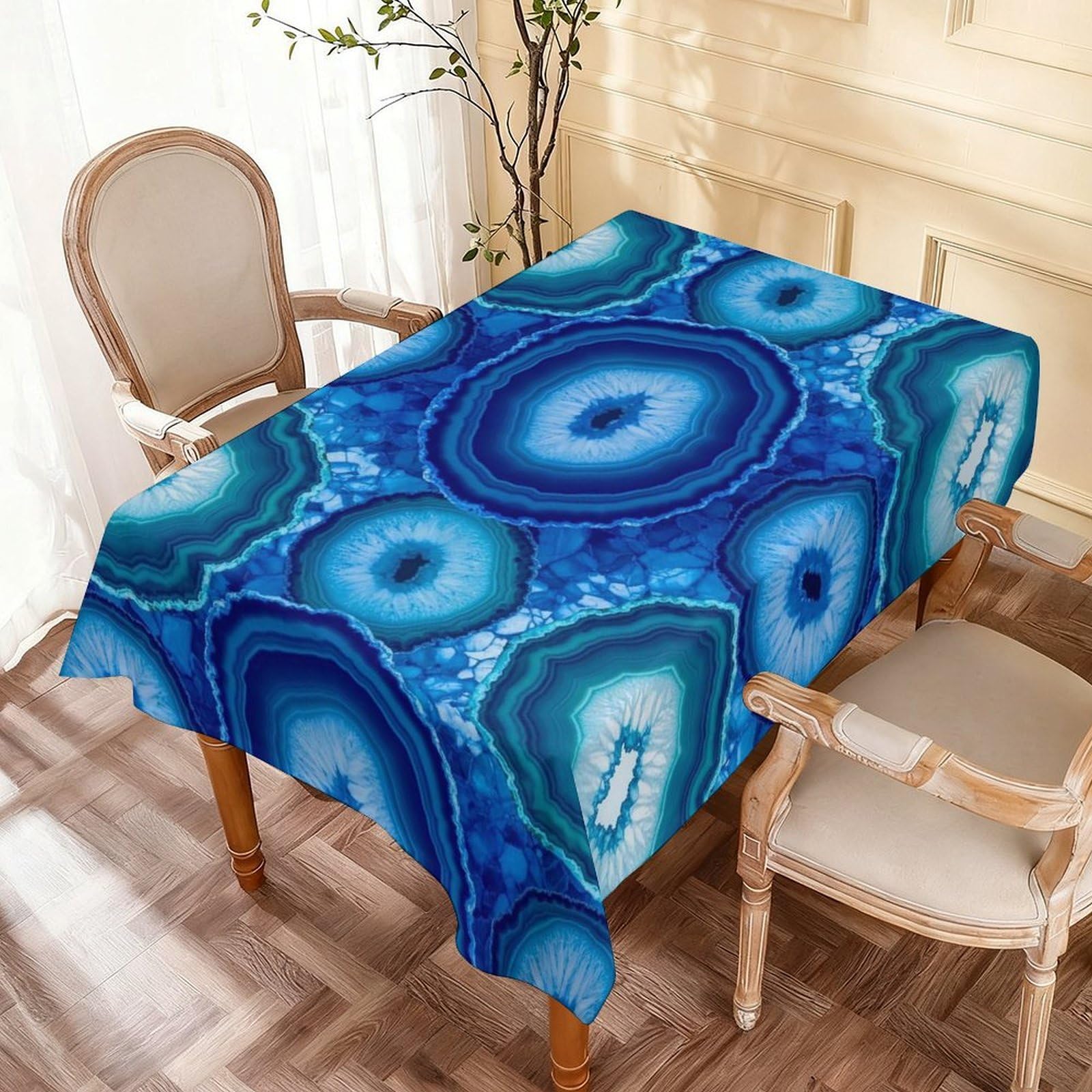 Nappe lavable agate bleue antitache 137x183cm pour table de salle à manger