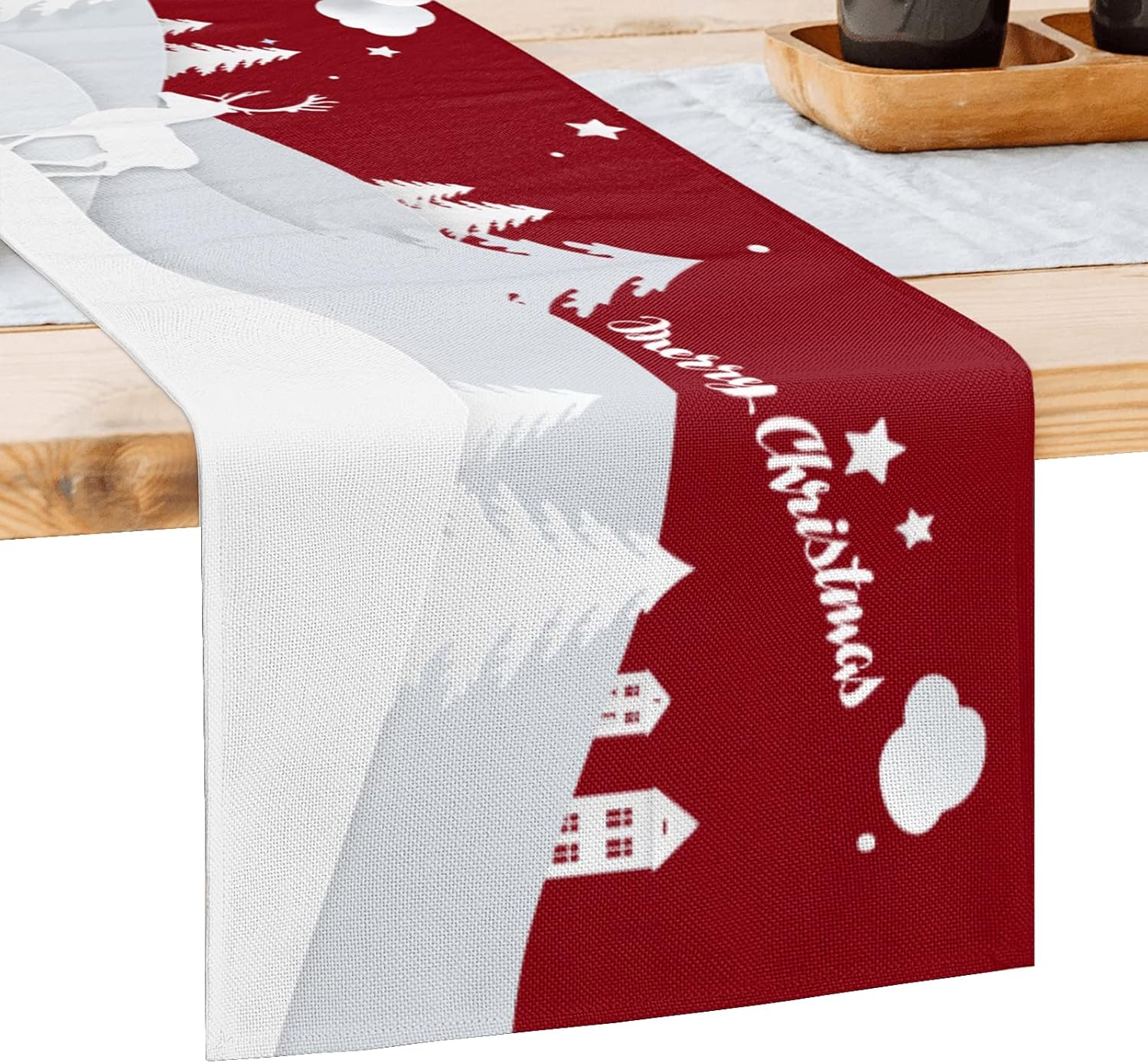 Christmas Table Runner 72 Inch, Red and White Farmhouse