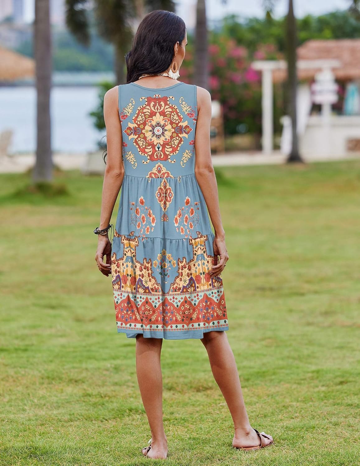 Zeagoo Womens Summer Sundress Boho Floral Casual Tank Dresses with Pockets Sleeveless Tiered Swing A Line Beach Dress - Image 6