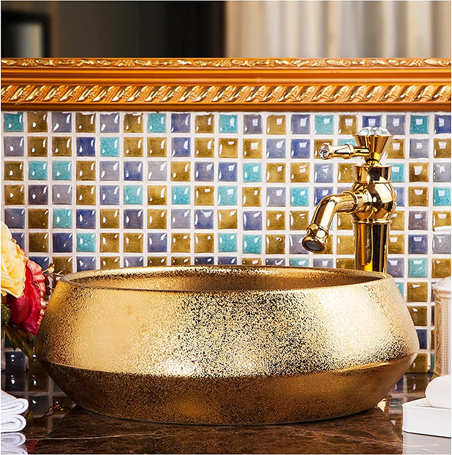Lavabos De Sobreponer, Lavabo De Baño De Sobreponer, Lavabo Artístico para Hotel, Lavabo Redondo De Cerámica sobre Encimera, Lavabos De Porcelana para Tocador De Baño De,B-One Size