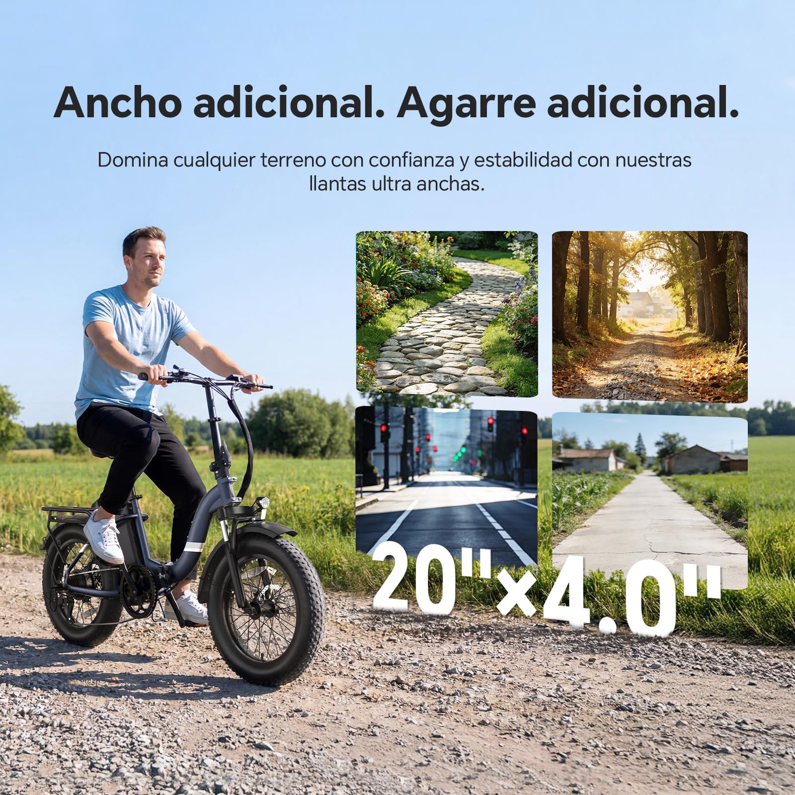 Touroll Bicicleta Eléctrica,S2/ S2 Pro Bici electrica, Fat Bike Plegable 20"×4.0", Autonomía 150 KM, Bici electrica Motor de 250 W, para La Ciudad y La Naturaleza