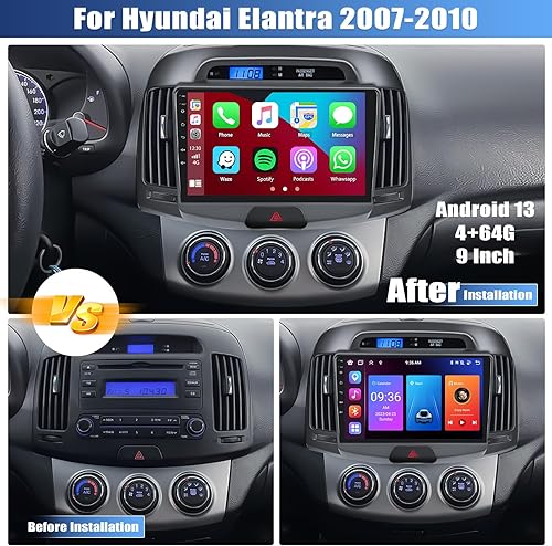 Miniatura 16 de Estéreo de coche 2G+64G Android 13 para Hyundai Elantra 2007-2010 con Apple Carplay Android Auto, pantalla táctil de 9 pulgadas con WiFi, navegación