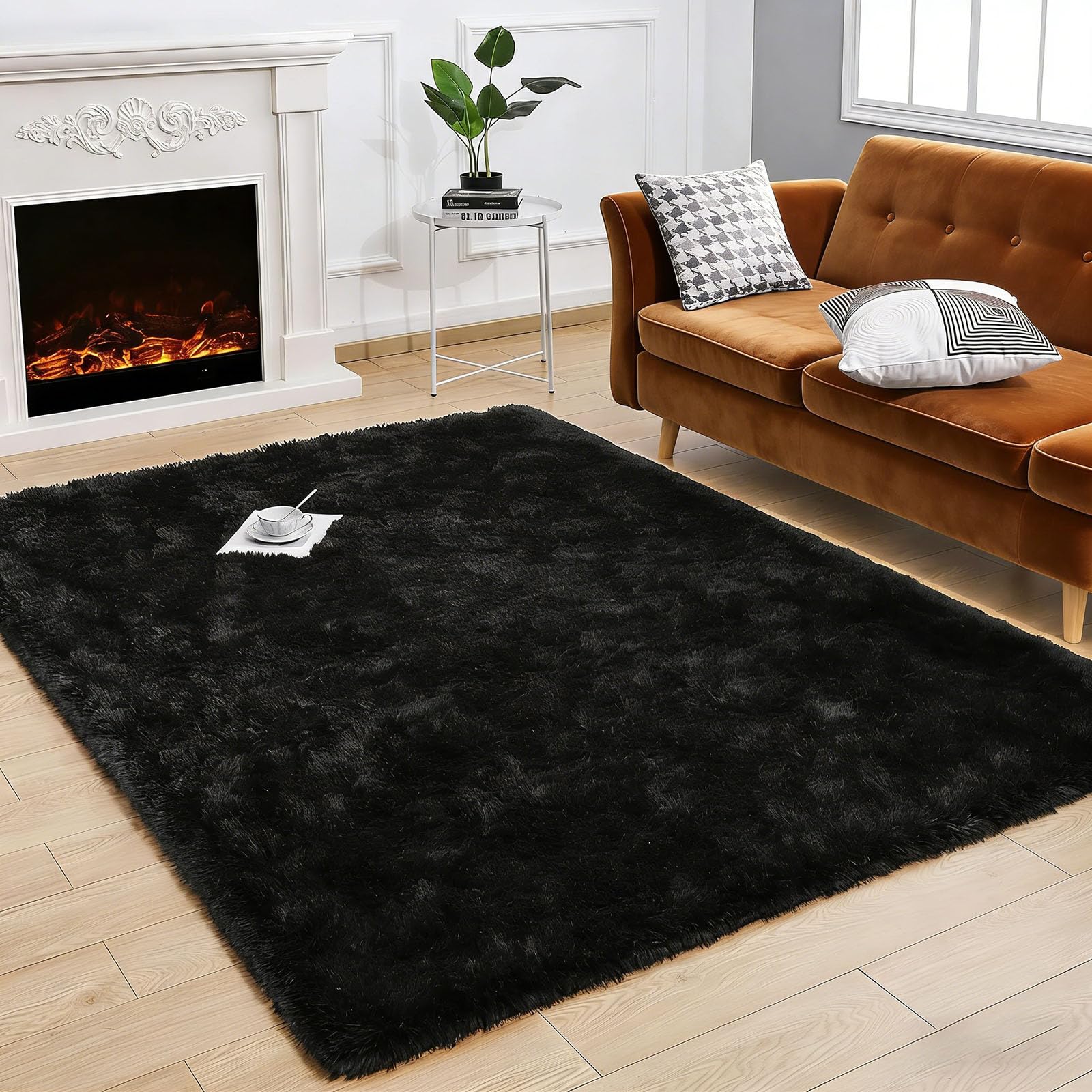 Tapis à coucher doux 100 x 250 cm noir moderne antidérapant lavable pour chambre