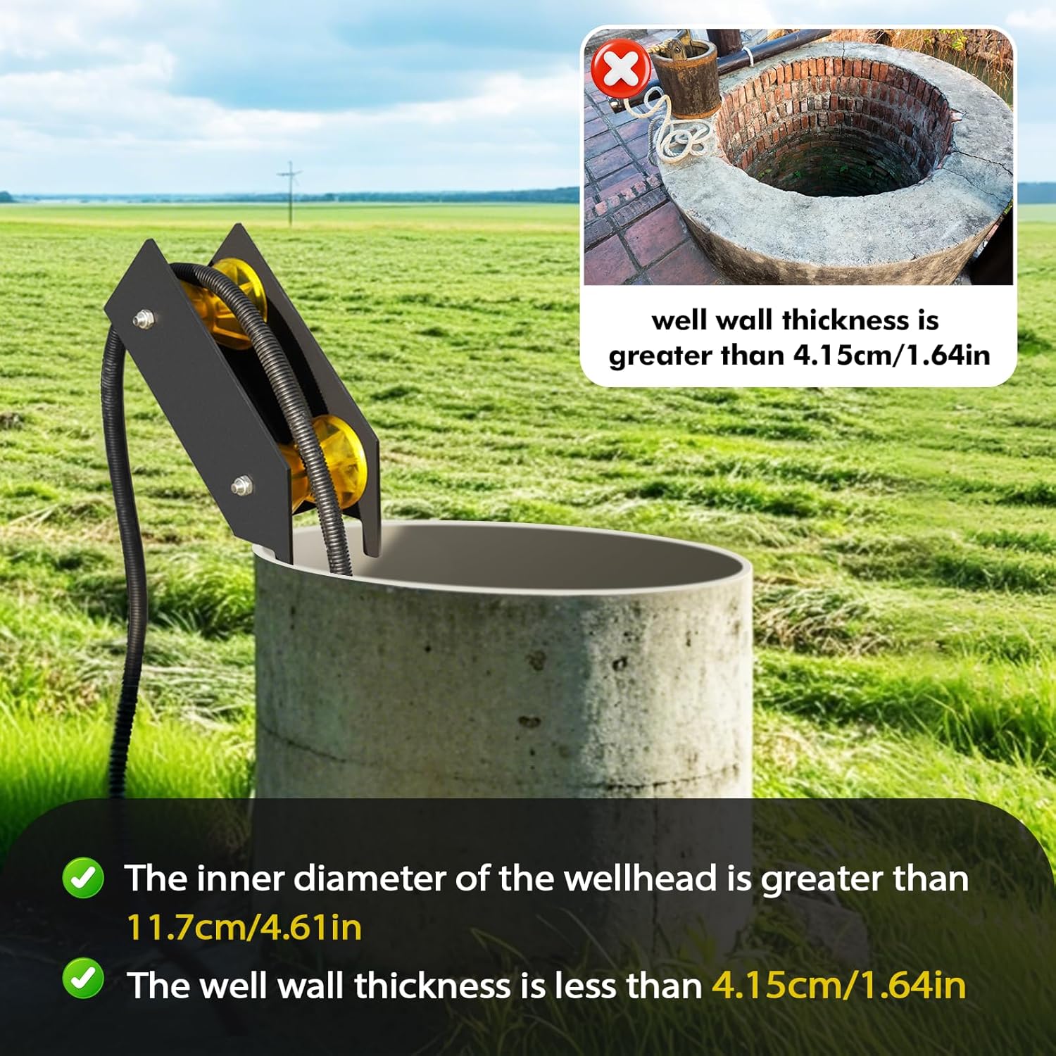 Water Well Pump Pulling & Installation Assist Tool and Cable Rollers, Help Pull Or Place, Protect Poly/Flexible Pipes & Wires, ONLY Fit 4.61"+ Well Casings