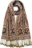 QIUTIMIY Reversible Paisley Pashmina Shawl Wrap for Women - Vintage Jacquard Fringe Scarf for Wedding, Evening, Rave (78x27in)