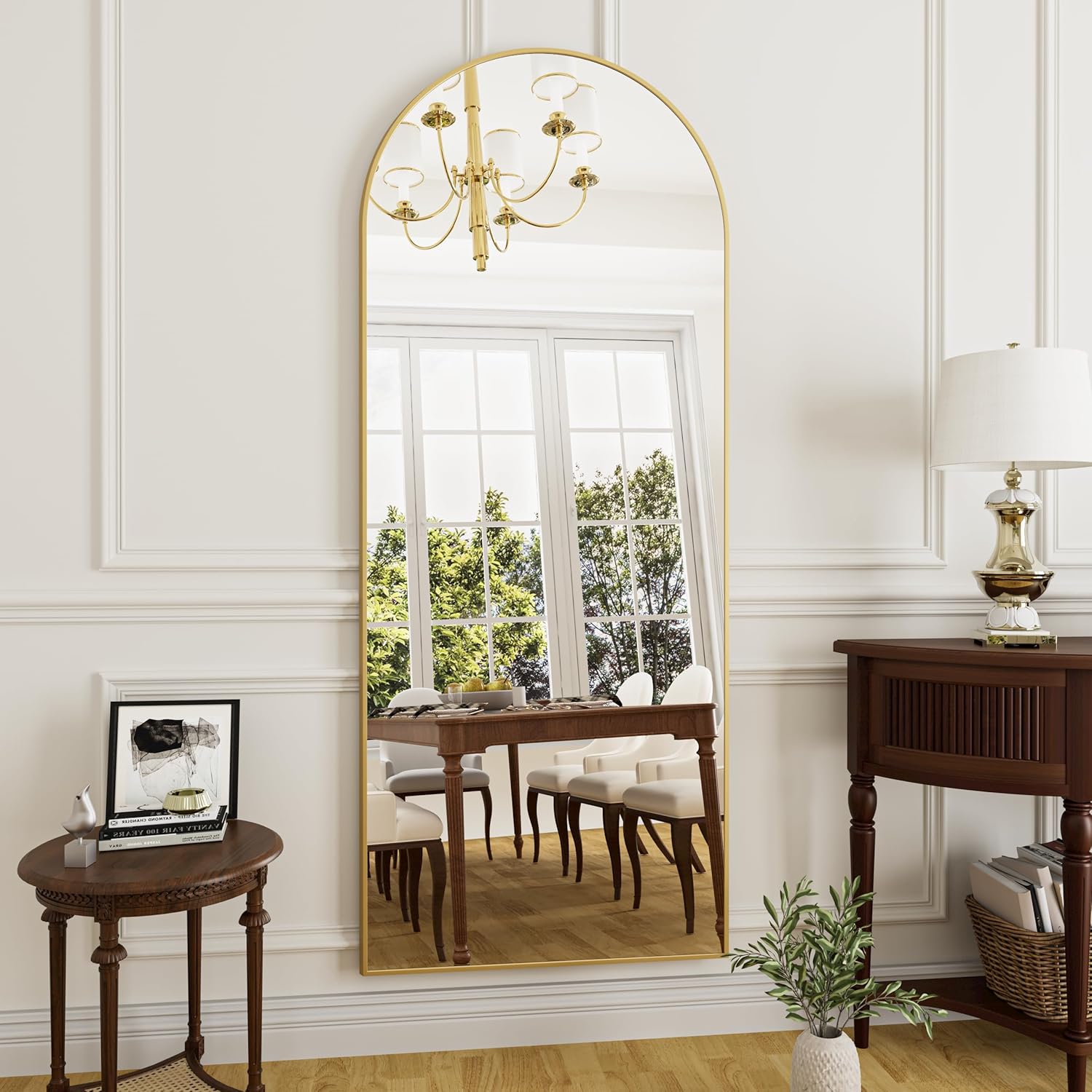 Full Length Mirror Arched Floor Length Mirrors, 71"x26" Large Full Body & with Stand&Arch Wall Mounted &Standing Mirror for Bedroom Living Room, Aluminum Frame, Gold