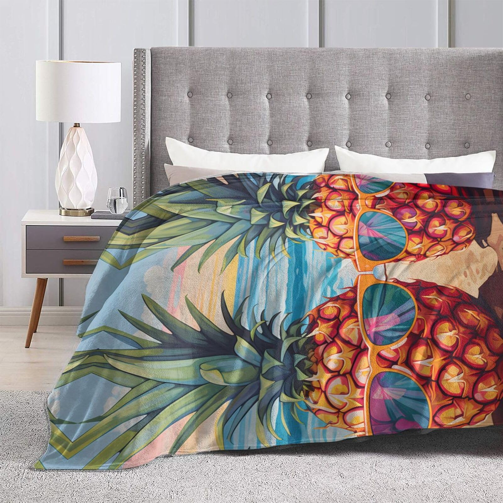 Coperta in micropile ultra morbida con ananas, stampa completa, materiale in flanella anti-pelucchi, leggera e resistente, perfetta per letti, divani, campeggio e viaggi, 203 x 152 cm