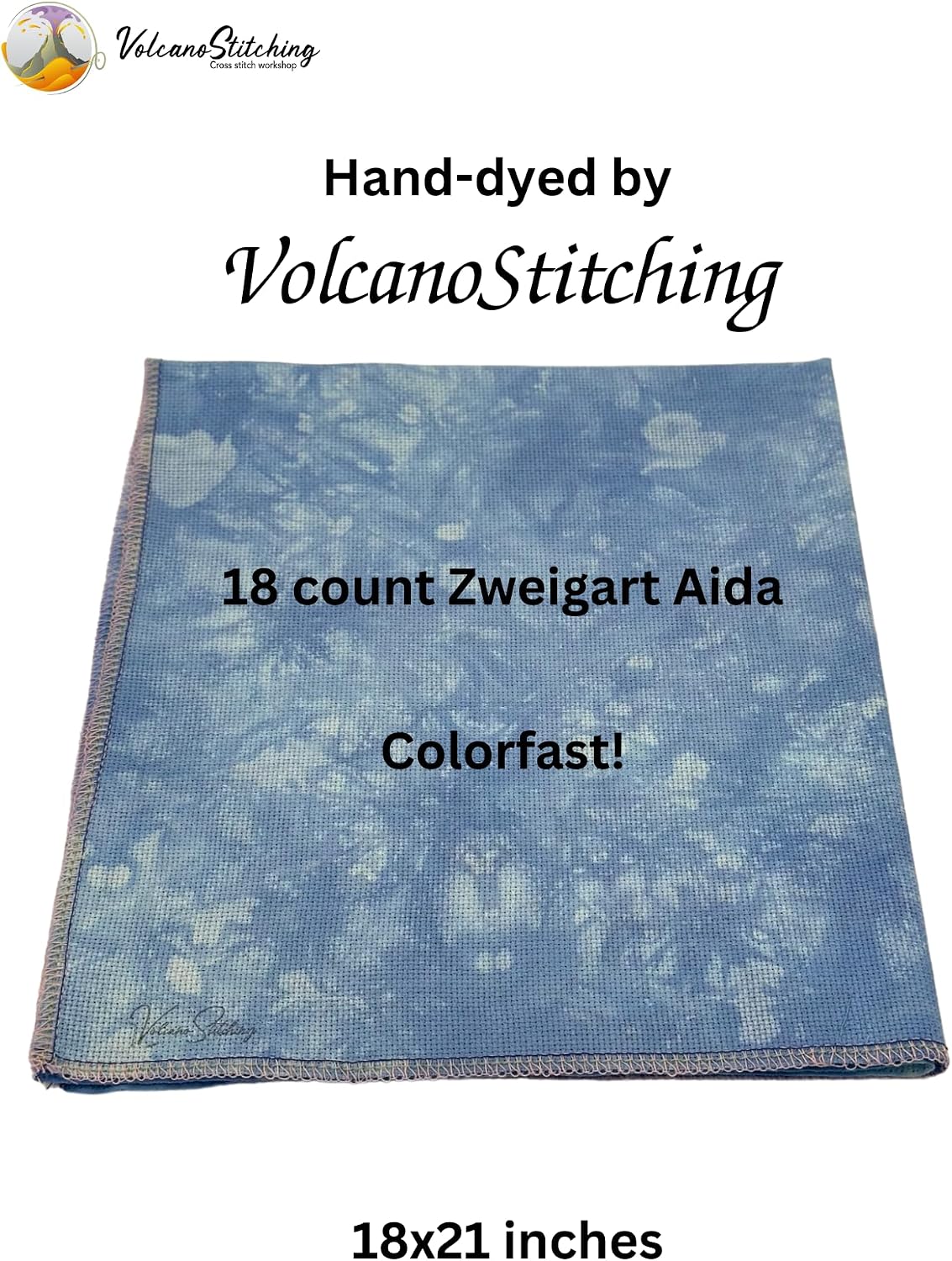 VolcanoStitching Embroidery Hoop Stand Set - Lowery Blue Cross Stitch Floor Hands Free Workstand with Blue Hand Dyed Aida 18 Count Cross Stitch Fabric