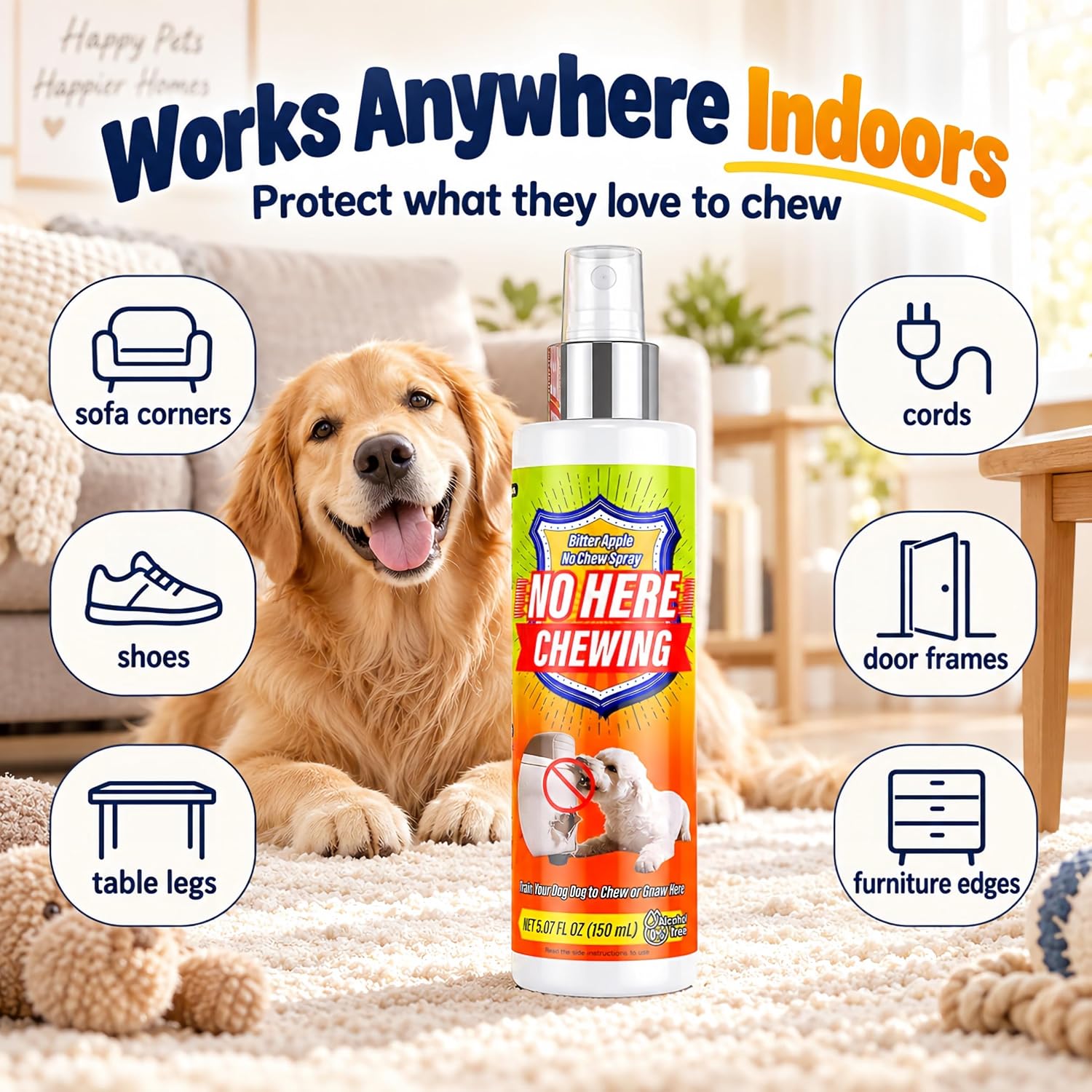 Bitter Apple Spray for Dogs – No Chew Spray to Stop Chewing, Licking & Biting, Natural Bitter Dog Training Spray, Anti Chew for Furniture, Shoes, Cords, Non-Toxic & Safe for Puppies thumbnail