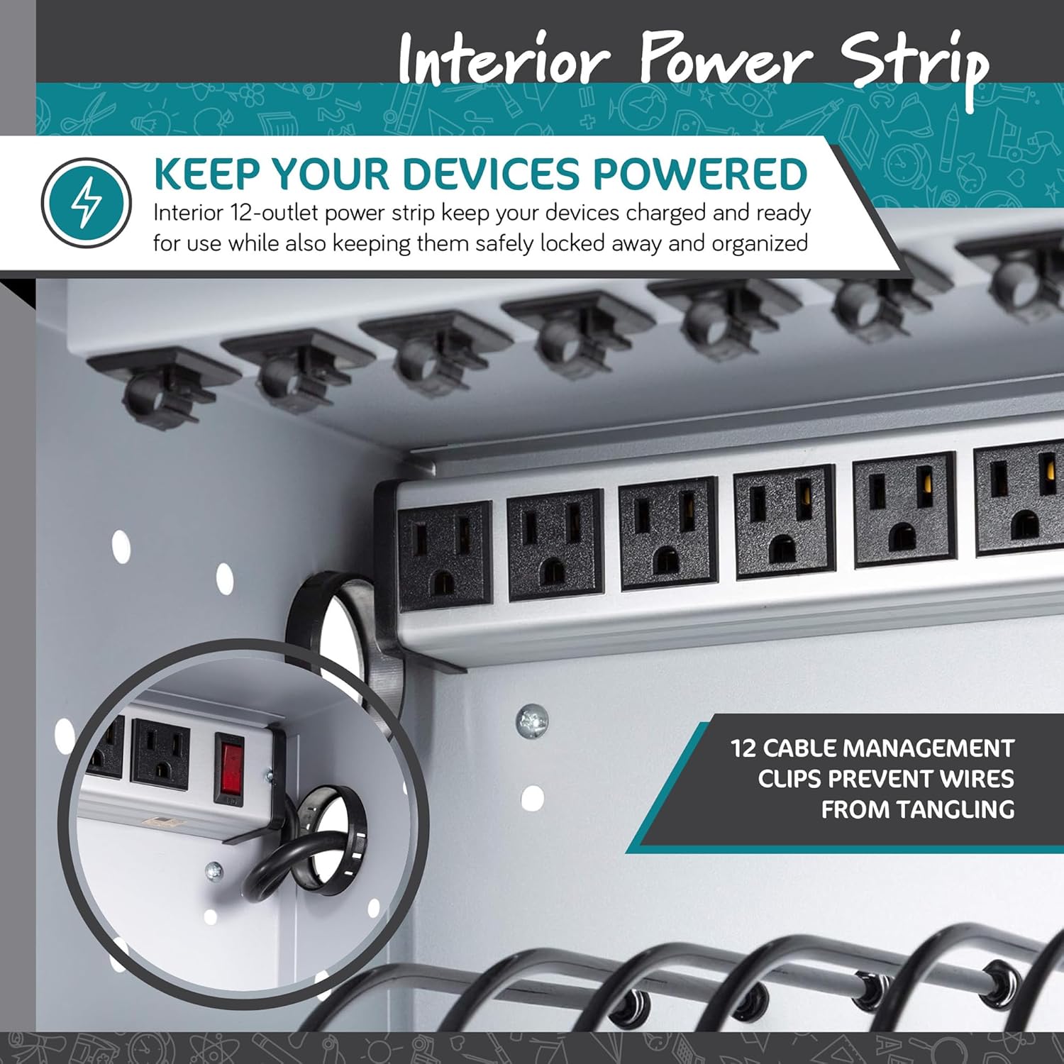 Learniture Structure Series 12-Device Charging Station for Laptops and Tablets, Wall-Mount Lockable Charging Cabinet for 12 Tablets/Chromebooks, Gray image 4 of 7 B07RLX1SGX
