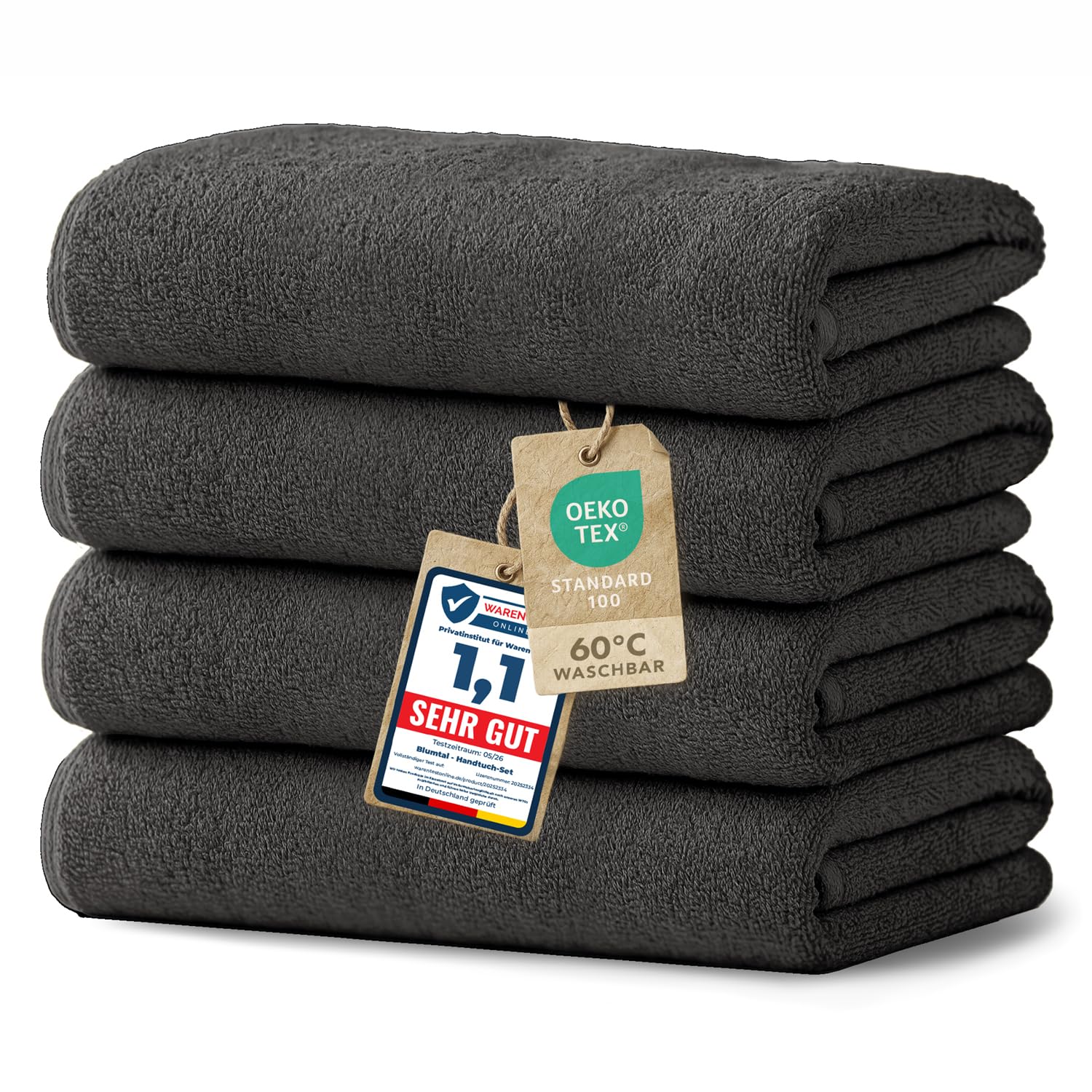 Blumtal Premium Terry Towel Set 4 Pieces 100% Cotton – Oeko-Tex Certified Bath Towels 70 x 140 cm (4X) – Absorbent Towels Washable 60 °C – Shower Towel 70 x 140 cm Anthracite