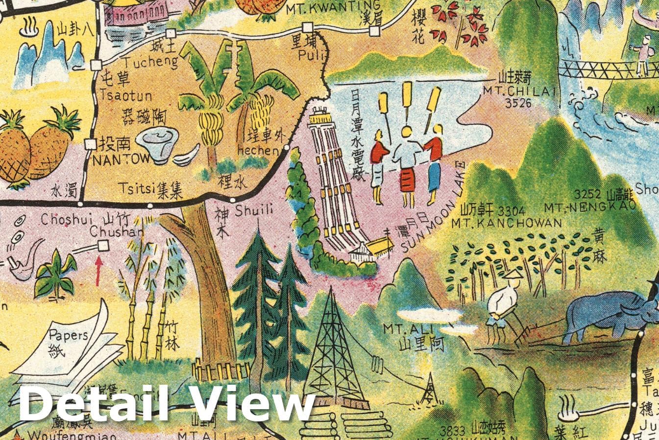 Taiwan - Pictorial Map, 1954 - Historical Map Print - 18in x 24in