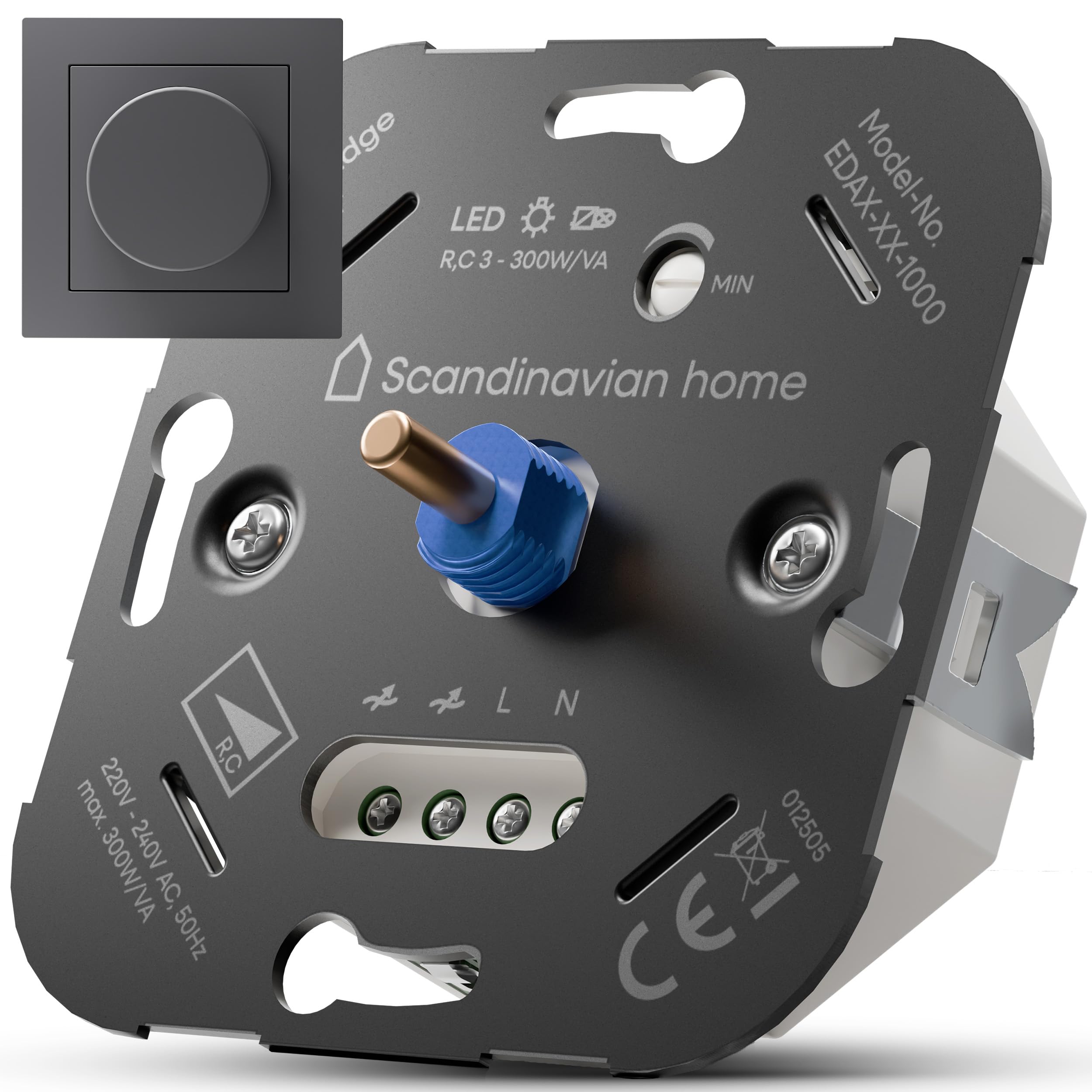 Scandinavian home Dimmer für LED Lampen 3-300W / VA - Universeller LED Dimmer Schalter mit Phasenabschnitt, Standardmaß 55 - Unterputz Dimmer 230V Dimmschalter Drehdimmer - Blende Anthrazit Matt