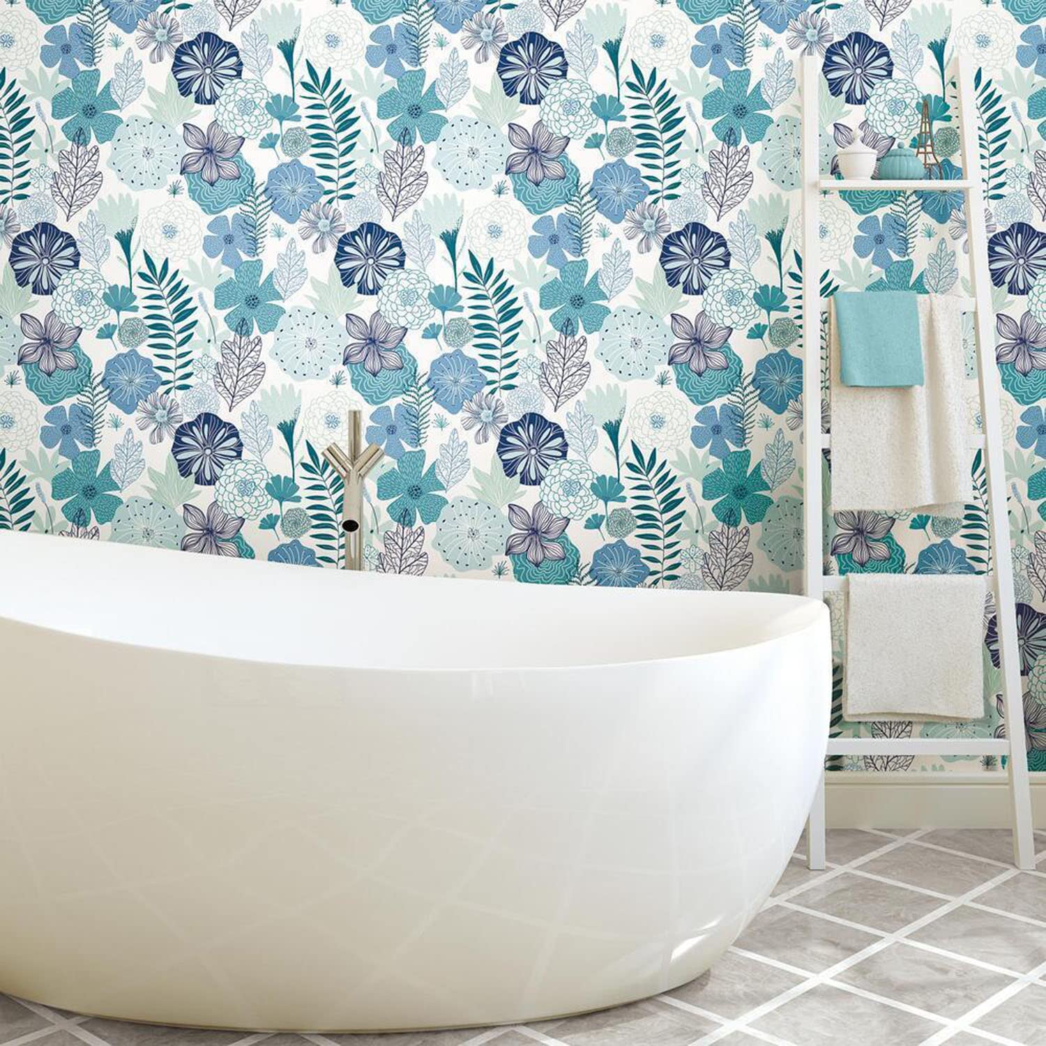 RoomMates RMK11325WP Blue Perennial Flowers Wallpaper Peel and Stick, 12.7 x 40.6 cm - Image 3