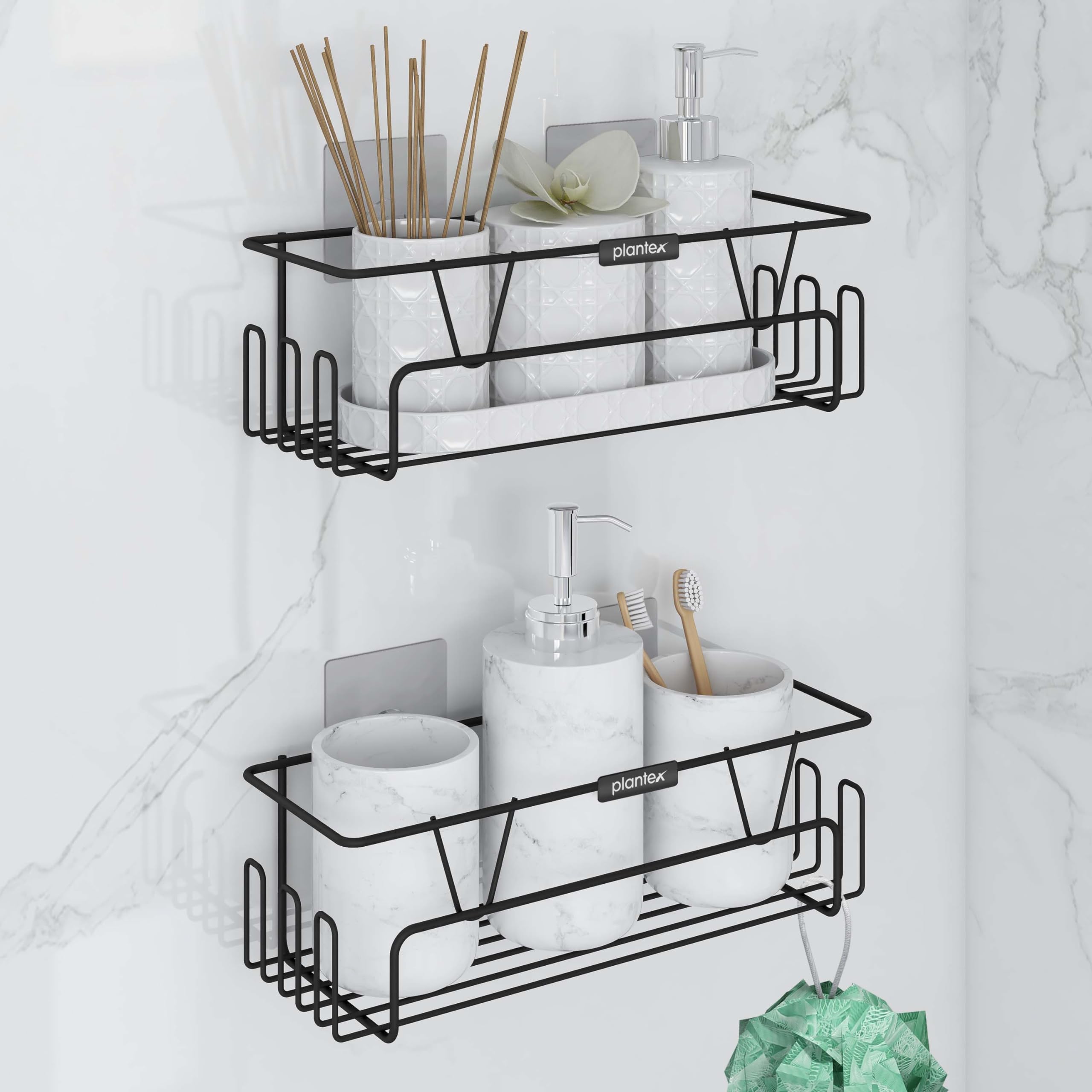 Plantex Bathroom Shelf for Wall Adhesive Black/GI Steel Shelf for Bathroom with Side Hooks & Magic Sticker/Bathroom Accessories Self Adhesive - Powder Coated (Pack of 2) (B0D373VX5Z) Amazon Price History, Amazon Price Tracker
