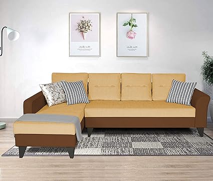 Adorn India Maddox L Shape 6 Seater Sofa Set Tufted Two Tone (Left Hand Side) (Brown & Beige)