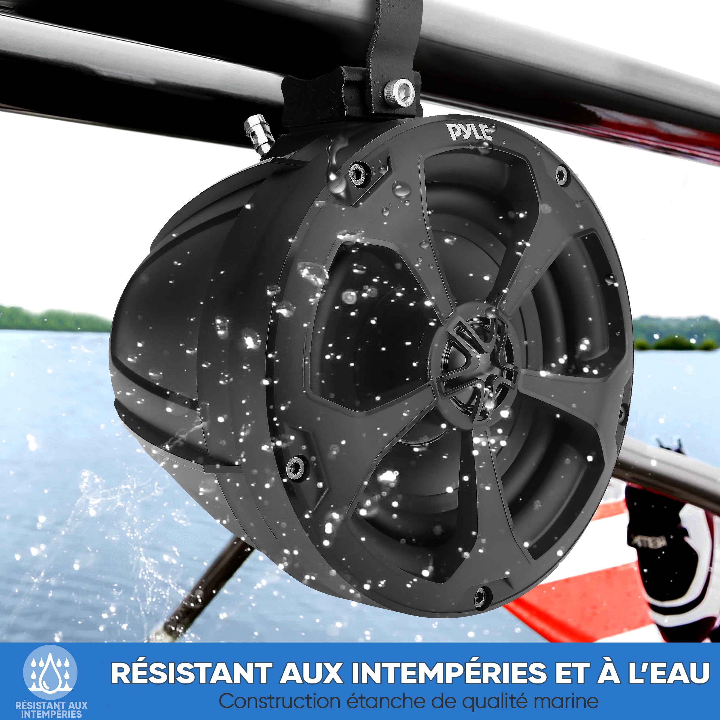 Pyle Haut-Parleurs Tout-Terrain Étanches 2 Voies 10,2 cm – Système Audio Marine 800 W avec Bluetooth, Lumières RGB et Télécommande – Enceintes Tour Wakeboard Stéréo