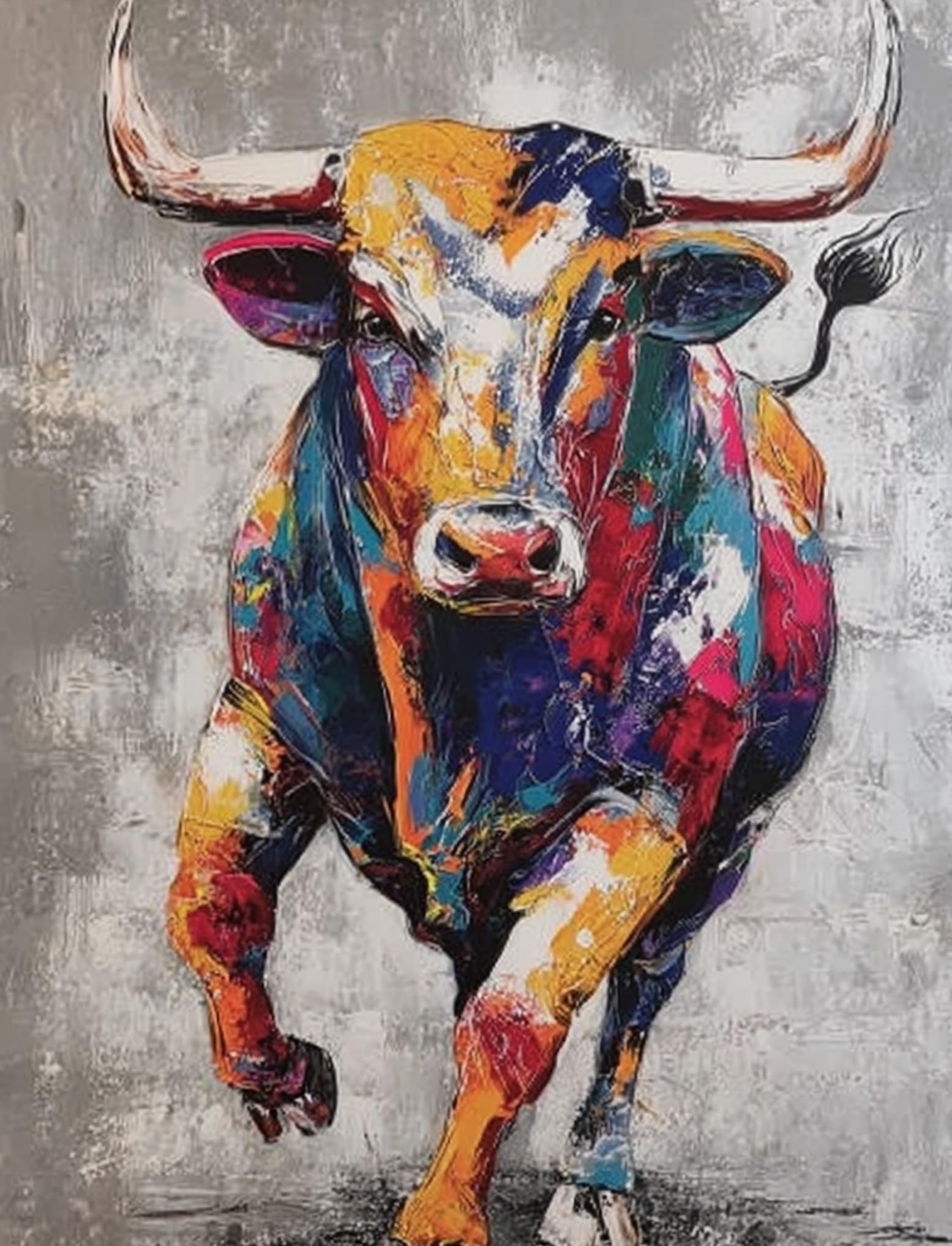WANGWANGMIAO DIY Oil Painting Paint by Number Kit for Adults -Colorful Running Bull- 40x50cm Linen Canvas Paint by Numbers Crafts Kits Gift for Relax and De-Stress 16x20inch，with Frame